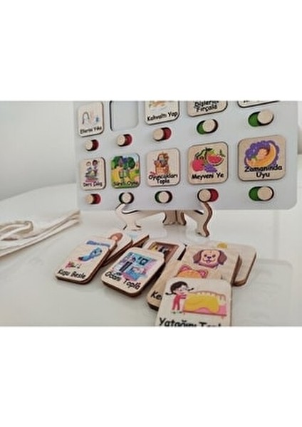 Montessori Ahşap Sorumluluk Alma Tablosu +3 Yaş İçin Eğitici Oyun 10 Parça