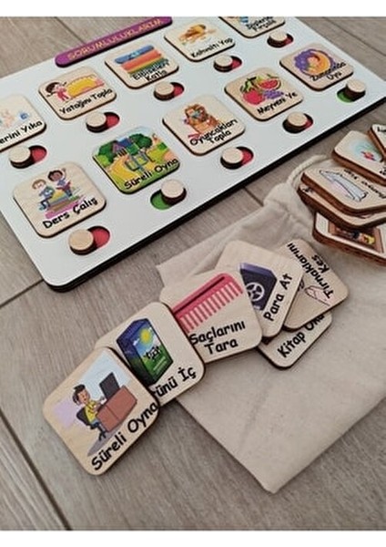 Montessori Ahşap Sorumluluk Alma Tablosu +3 Yaş İçin Eğitici Oyun 10 Parça