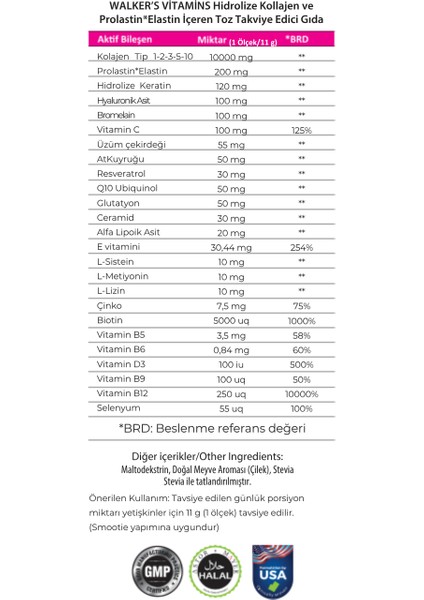 Walker`s (Men) %100 Saf ve Doğal Ceramide, Cranberry, Içeren Çift Hidrolize Kolajen Collagen indirimleri