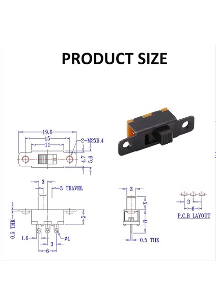 Slayt Anahtarı Panel Montajı 3 Lehim Pabucu Açma/kapalı 2 Konum 50PCS (Yurt Dışından) fiyatları