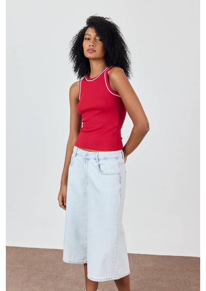 Açık Mavi Normal Bel Denim Şort Bermuda fiyatları