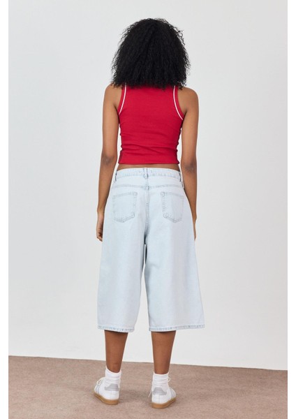 Açık Mavi Normal Bel Denim Şort Bermuda indirimleri