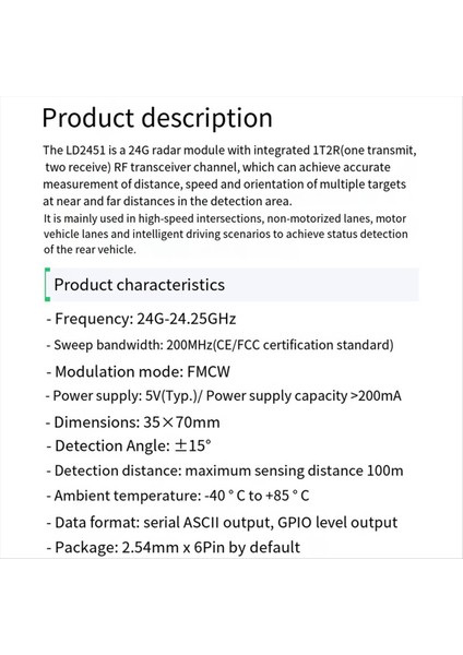 LD2451 24G Araç Aracı Aracı Ölçüm Millimetre Dalga Radarı Araç Durumu Izleme Sensör Modülü (Yurt Dışından) fiyatları
