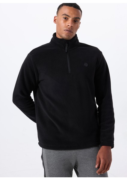 D5WM-SWT3300 Siyah Fermuarlı Yaka Basic Düz Erkek Polar Sweatshırt