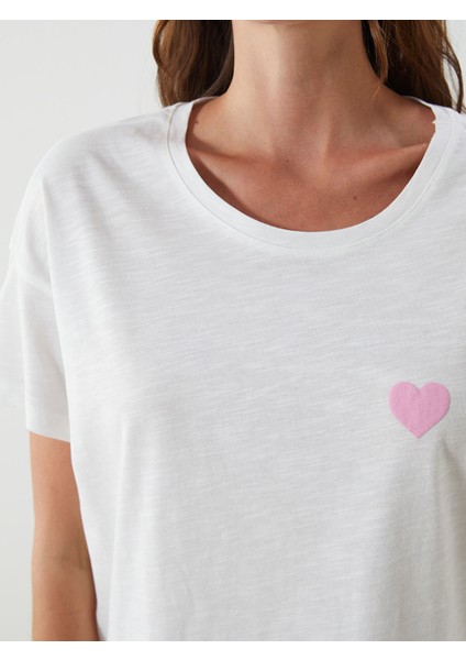 Yeni Sezon Bisiklet Yaka Kalp Baskılı Kadın Pijama Takımı fırsatları