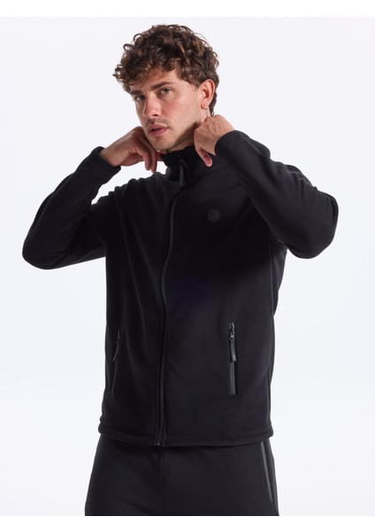 D5WM-SWT3301 Siyah Dik Yaka Basic Düz Erkek Polar Sweatshırt