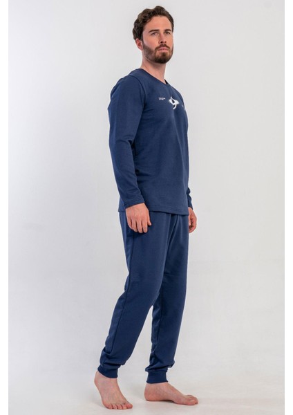 Erkek Lacivert Uzun Kollu Bisiklet Yaka Lastikli Paça 2 Iplik Pijama Takımı C1T2N3305 fiyatları