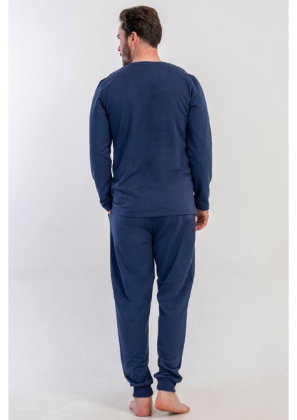 Erkek Lacivert Uzun Kollu Bisiklet Yaka Lastikli Paça 2 Iplik Pijama Takımı C1T2N3305 fırsatları