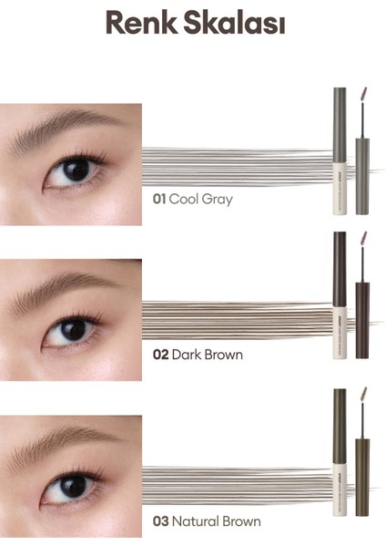 Özel Fırça Tasarımlı, Yoğun Pigmentli Kaş Maskarası PERIPERA Speedy Skinny Brow Mascara 05 Peony Ash