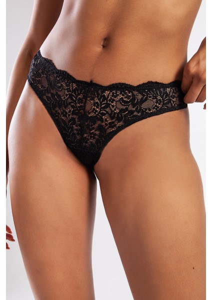 Gcolors Brazillian Külot, Kadın Dantelli Siyah Brezilyan Külot