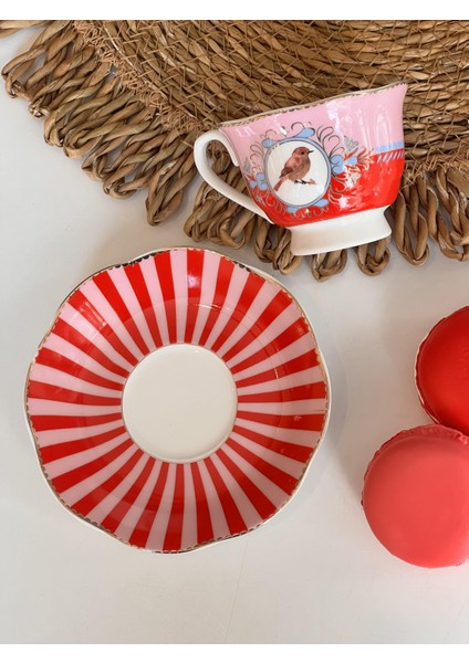 Türk Kahve Fincanı Bird Red Pink 2 Kişilik 4 Parça modelleri