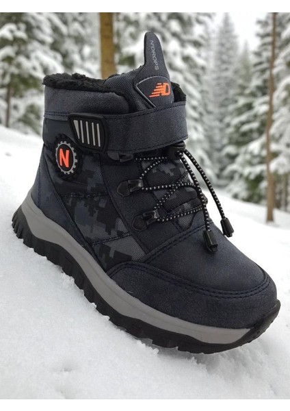 Erkek Çocuk Suya Soğuk Havaya Dayanıklı Cırtlı Içi Kürklü Siyah Kar Botu
