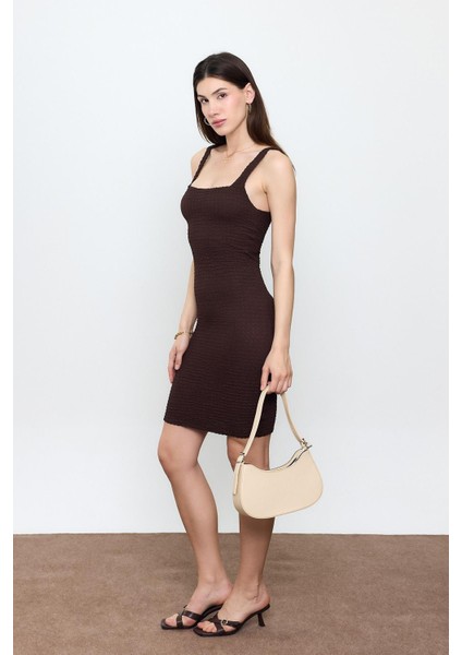 Kahverengi Askılı Bürümcük Elbise fiyatları