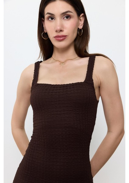 Kahverengi Askılı Bürümcük Elbise fırsatları
