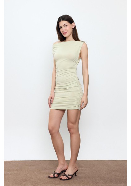Yeşil Büzgülü Mini Elbise fiyatları