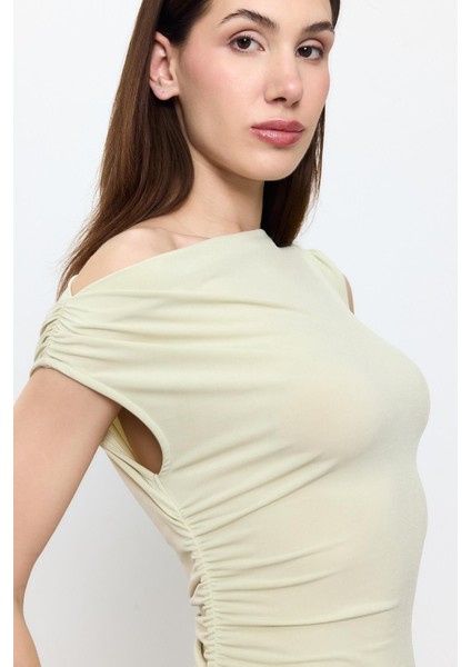 Yeşil Büzgülü Mini Elbise modelleri