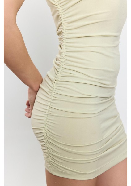 Yeşil Büzgülü Mini Elbise fırsatları