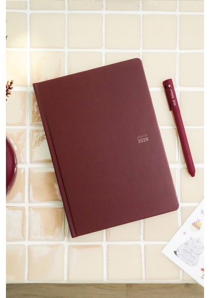Youna 2026 Yılı A5 Ajanda 15X21 cm - 12 Aylık - Dikey Tasarım - Bordo
