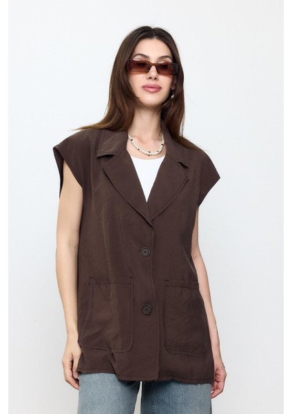 Kahverengi Oversize Dikiş Detaylı Yelek fiyatları