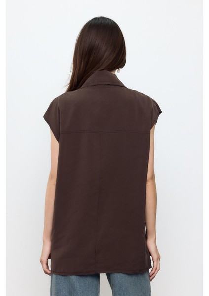 Kahverengi Oversize Dikiş Detaylı Yelek fırsatları