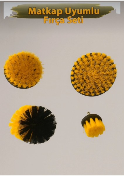 Matkap Uyumlu 4 Parça Halı Yıkama Fırça Seti
