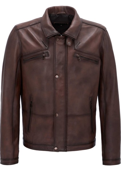 Kahve Hakiki Deri Erkek Hakiki Deri Mont - E25GRJ310613-202