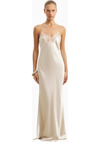Satin Lace Detail Camisole Maxi Dress Kadın Elbise
