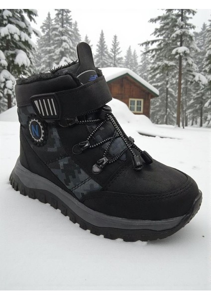 Erkek Çocuk Suya Soğuk Havaya Dayanıklı Cırtlı Içi Kürklü Siyah Kar Botu indirimleri