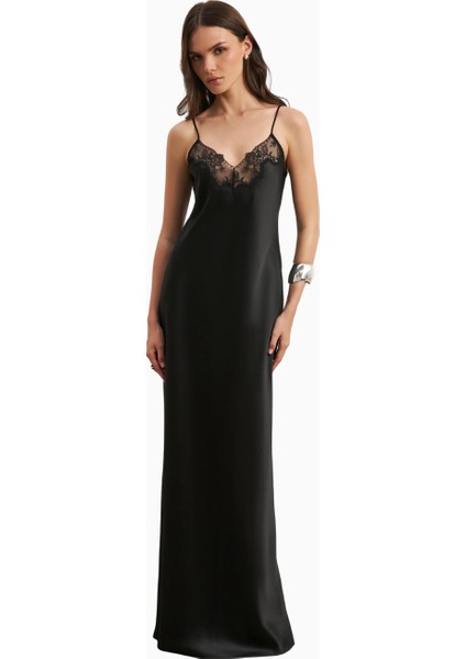 Satin Lace Detail Camisole Maxi Dress Kadın Elbise