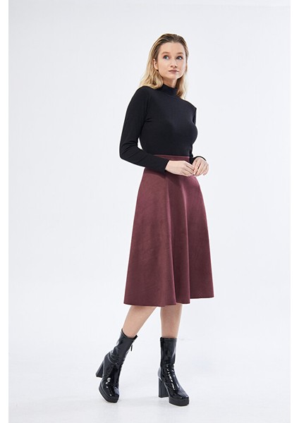Midi Boy Süet Kiloş Etek Vizon