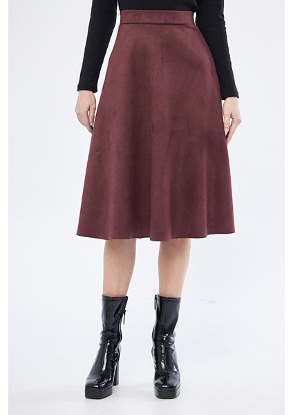 Midi Boy Süet Kiloş Etek Vizon modelleri