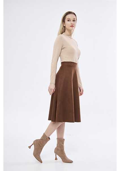 Midi Boy Süet Kiloş Etek Vizon fiyatları