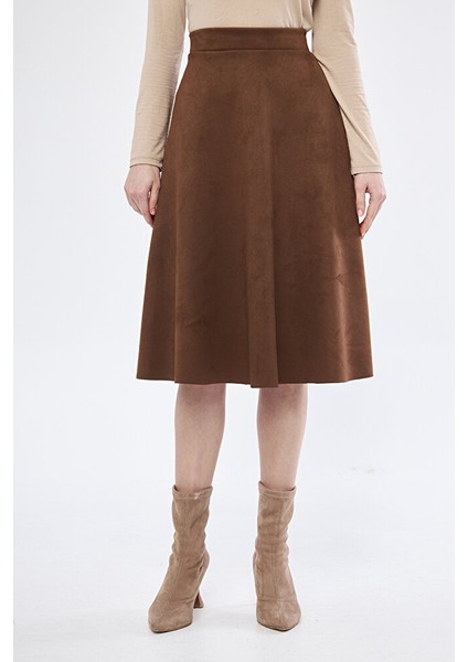 Midi Boy Süet Kiloş Etek Vizon modelleri