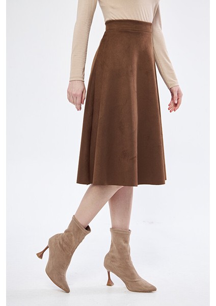 Midi Boy Süet Kiloş Etek Vizon fırsatları