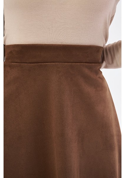 Midi Boy Süet Kiloş Etek Vizon indirimleri