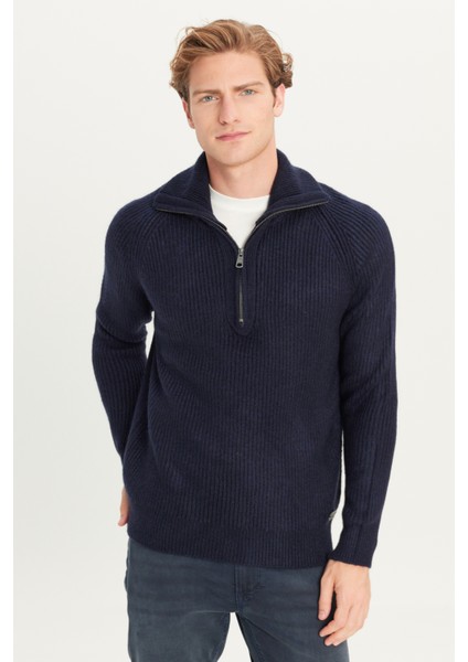 Regular Fit Dik Yaka Yarı Fermuarlı Triko Kazak Erkek Kazak L242496 410