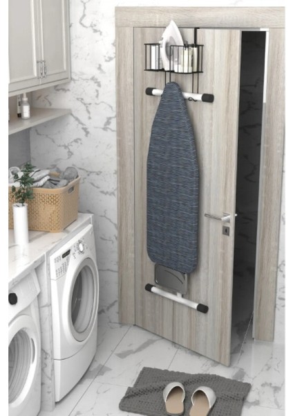 Airon Kapı Arkası Ütü Masası Askısı Ütü Düzenleyici Raf Ütü Sepeti Ütü Masası Tutucu Siyah