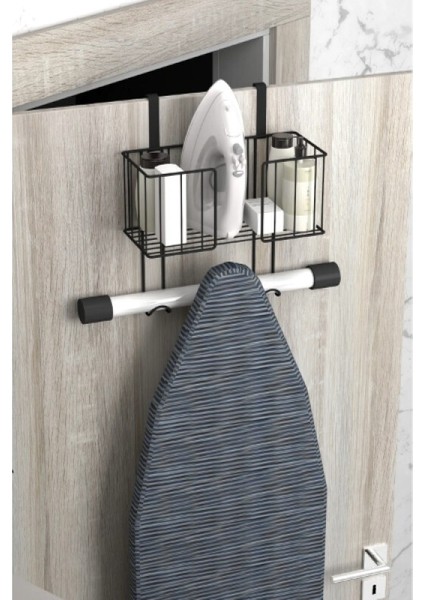 Airon Kapı Arkası Ütü Masası Askısı Ütü Düzenleyici Raf Ütü Sepeti Ütü Masası Tutucu Siyah