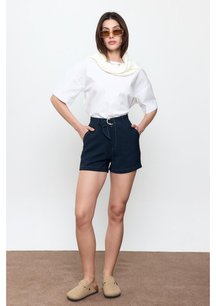 Lacivert Kemerli Şort