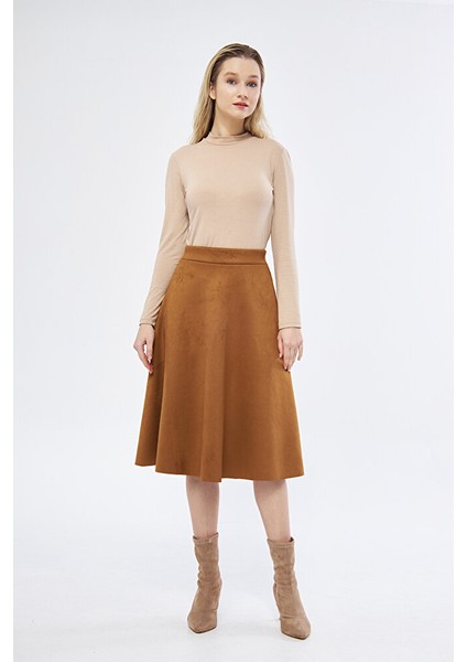 Midi Boy Süet Kiloş Etek Vizon fırsatları