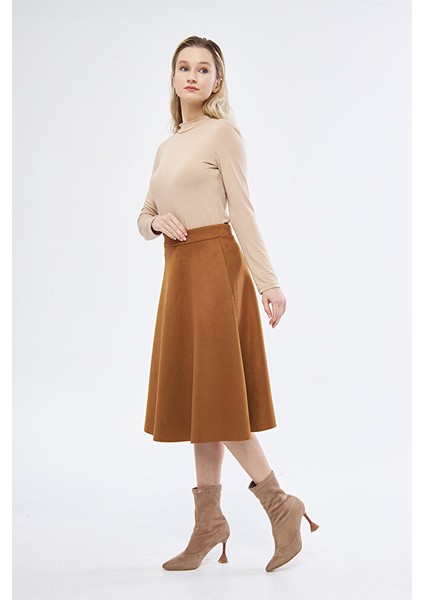 Midi Boy Süet Kiloş Etek Vizon indirimleri