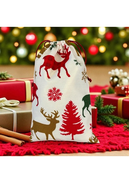 Hediye Paketi 20X30CM Yılbaşı Geyik Desenli Hediye Kesesi Kumaş fırsatları