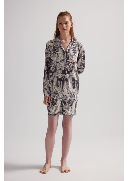 Kadın Viskon Uzun Kollu Gömlek Gecelik