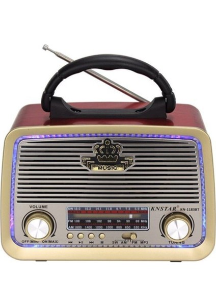 KN-1183BT Şarjlı Ledli Retro Ahşap Radyo Mp3 Çalar