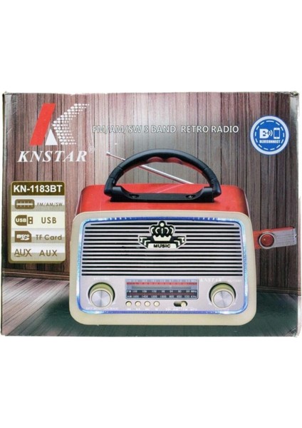 KN-1183BT Şarjlı Ledli Retro Ahşap Radyo Mp3 Çalar modelleri