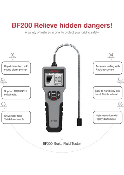 Yawoa BF200 Araç Fren Yağı Test Cihazı Araç Fren Sıvı Aracı Dot3 Dot4 Dot5 1 LED Dijital Gösterge Fren Yağı Test Cihazı Kontrol Ekran (Yurt Dışından) fiyatları