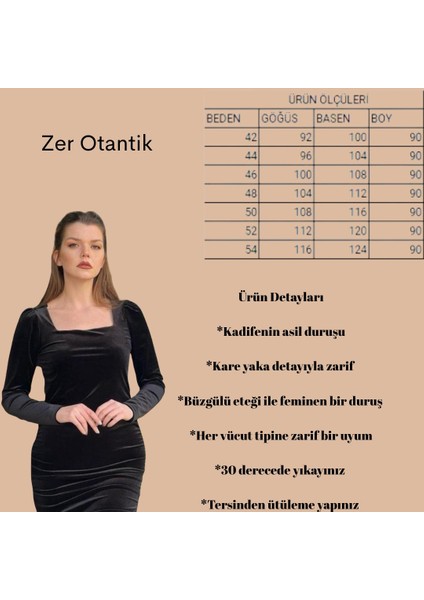 Kare Yaka Detay Büyük Beden Kadife Elbise Siyah fırsatları