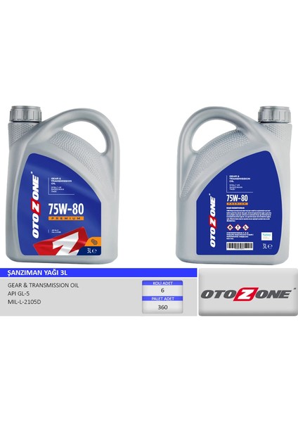 ŞANZIMAN YAĞI 75W-80 3LİTRE GL-5 75W80 (6 ADET)