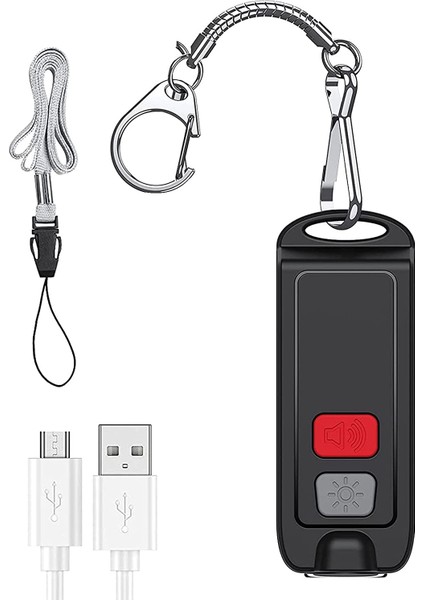 Güvenli Kişisel Alarm Halat Alarmı Mini Kendinden Savunma Anahtarı 130DB Güvenlik Alarmları Kadınlar Için LED Fenerleri (Siyah) (Yurt Dışından)