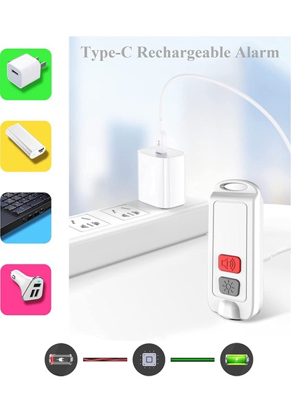 Güvenli Kişisel Alarm Halat Alarmı Mini Kendinden Savunma Anahtarı 130DB Güvenlik Alarmları Kadınlar Için LED Fenerleri (Siyah) (Yurt Dışından) modelleri
